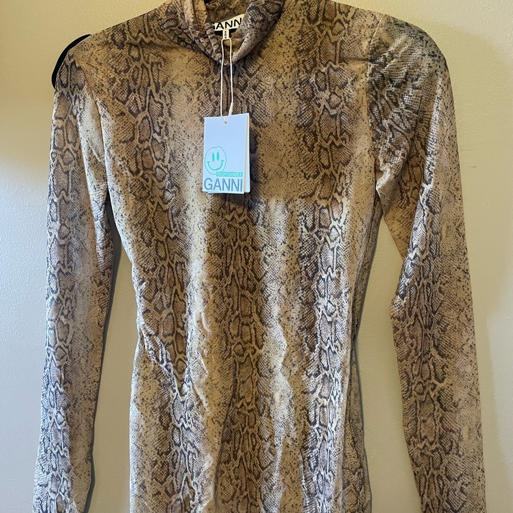 Ganni Sheer Brown Snake Print Top
